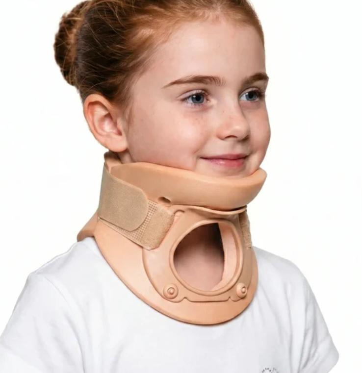 Child wearing a cervical collar